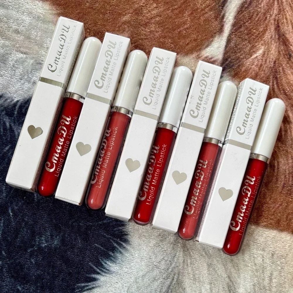 Brand New CmaaDu Set of 5 Matte Liquid Lipsticks 13 Ruby Red & 01 Waterproof